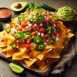 Nachos com queijo e guacamole